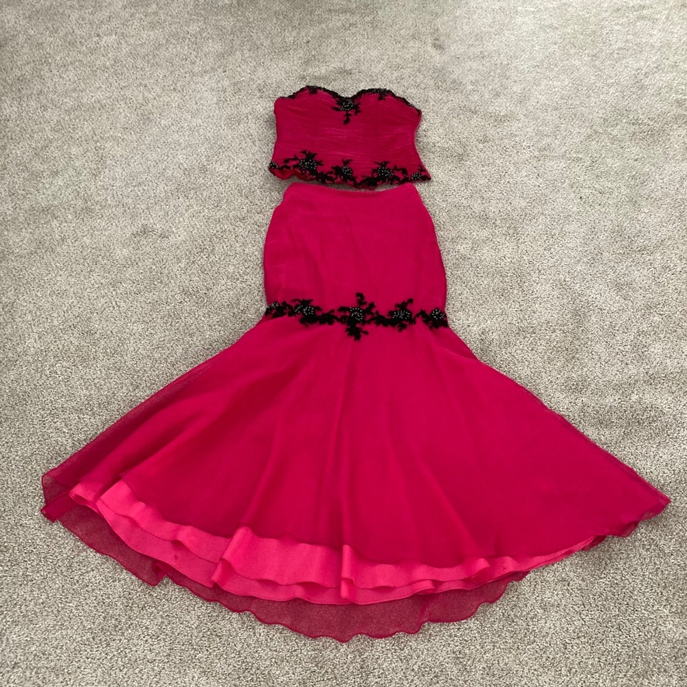 Matching corset top and fit and flare formal skirt